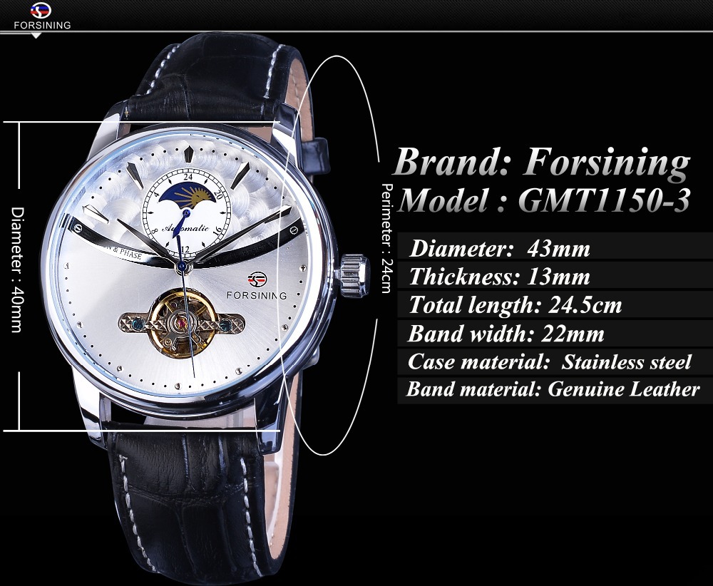 Forsining Men's Mechanical Wrist Watch Automatic Skeleton Moon_voghion.com