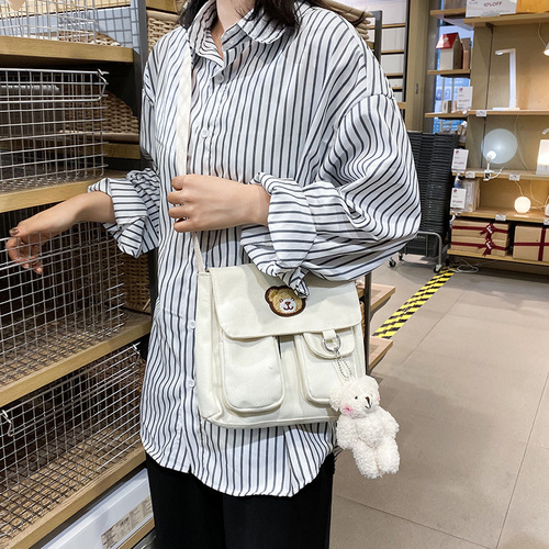 Korean ins cute little bear vintage style crossbody bag Japanese style Harajuku girl chic soft girl shoulder canvas bag