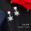 Silver needle, earrings from pearl, Korean style, silver 925 sample, with snowflakes, wholesale