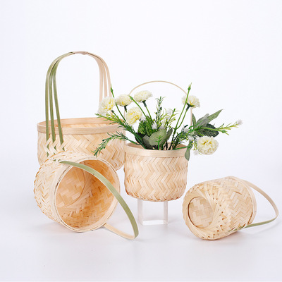 【新品】竹编花篮手工编织插花材料小鲜花干花水果花童婚礼手提