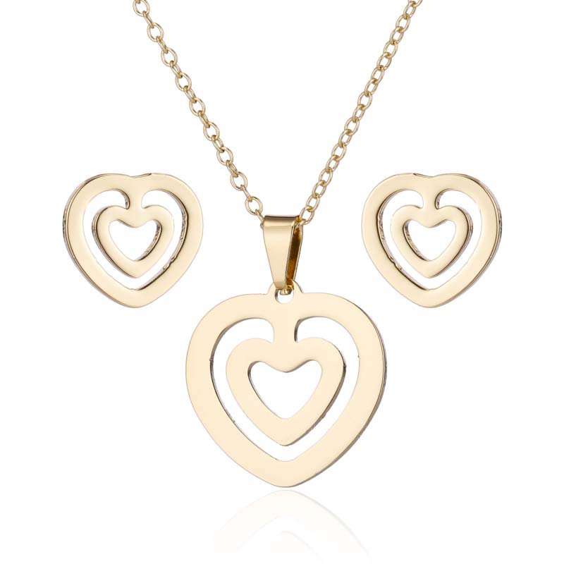 Fashion Heart Shape Stainless Steel Jewelry Set 2 Pieces