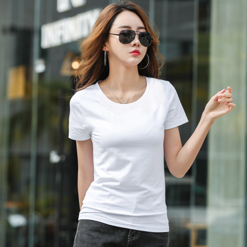 227 Short-sleeved T-shirt round neck slim fit slim V-neck short T women's new slim Korean version simple tight base shirt