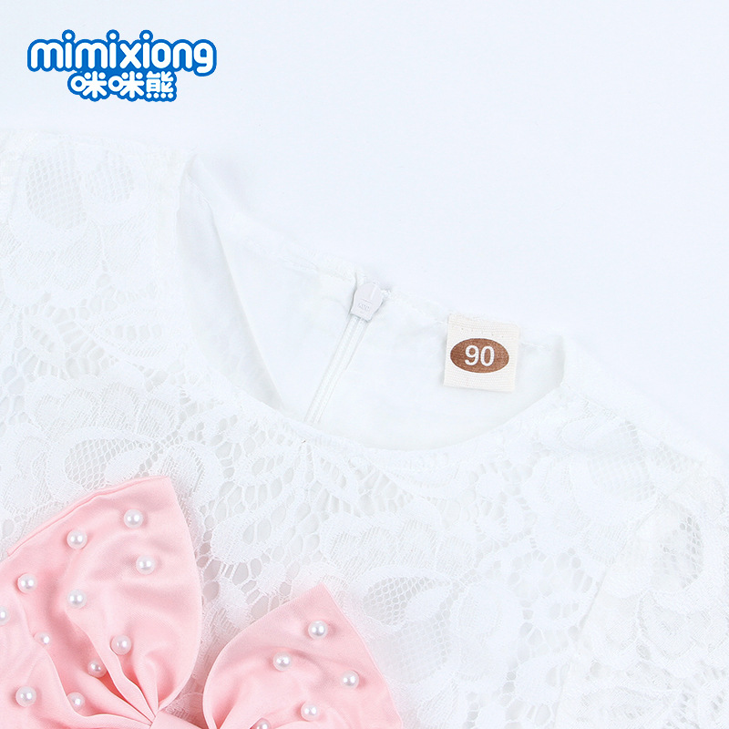 ins热卖女童连衣裙夏2019新款欧美蝴蝶结蕾丝花边连衣裙