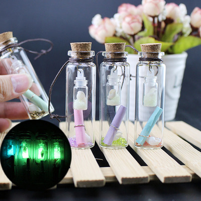 小号透明木塞玻璃瓶夜光许愿瓶吊坠发光漂流瓶装饰瓶中瓶礼物新奇