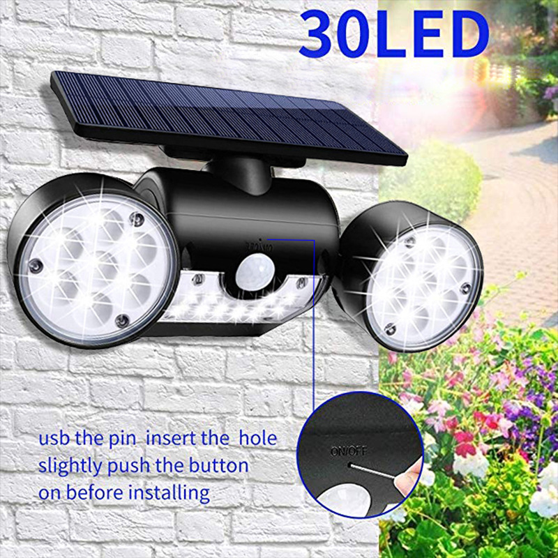 Solar Lights waterproof 30led human body Induction Garden landscape street lamp solar energy Double head rotate lighting Wall lamp