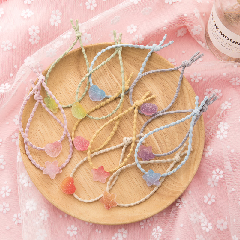 韩国彩色软糖发绳皮筋可爱渐变色高弹力爱心星星发圈头绳发饰女|ru