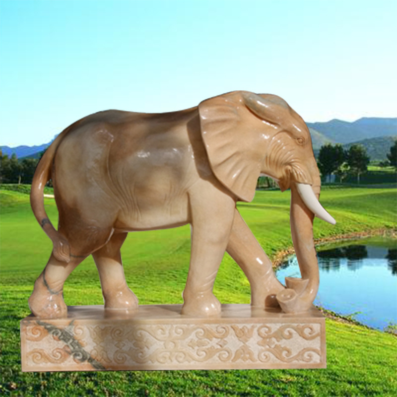 厂家现货直销 石雕大象 门口招财大象  晚霞红石雕大象 来图定做|ru