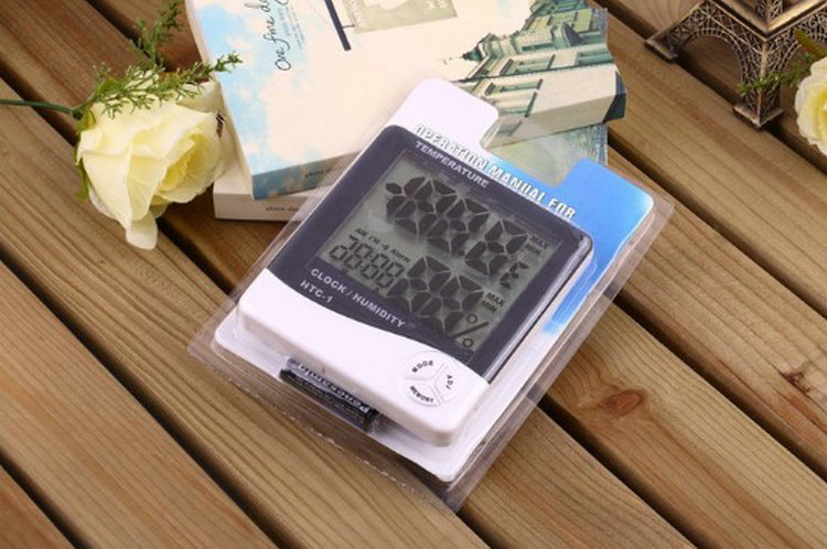 HTC-1 -2高精度大屏幕 室内室外电子温湿度计 家用温度计闹钟双显