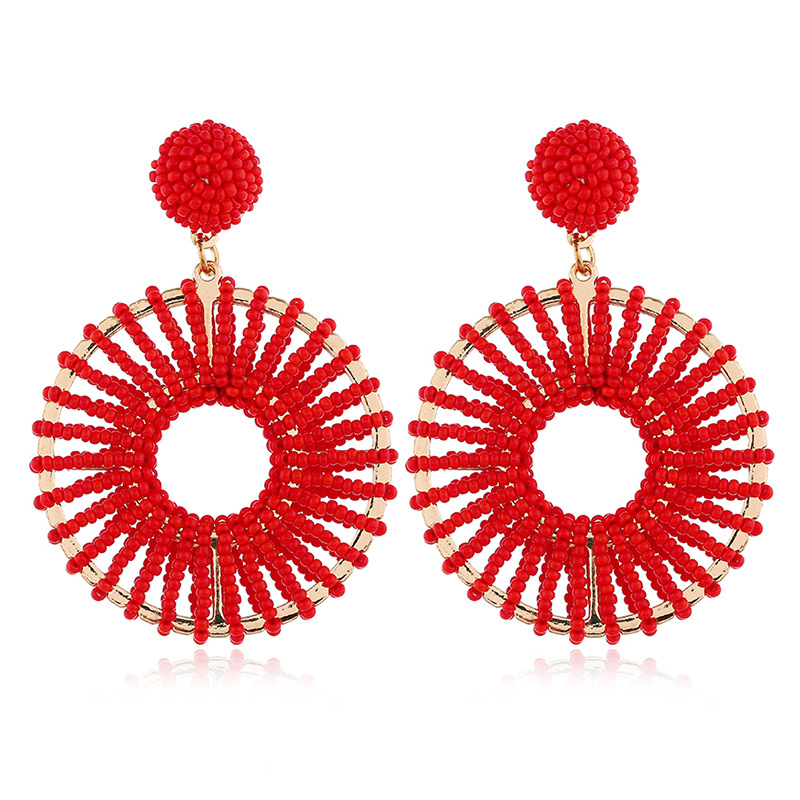 European And American Fashion Retro Circle Hollow Earrings Rice Beads display picture 6