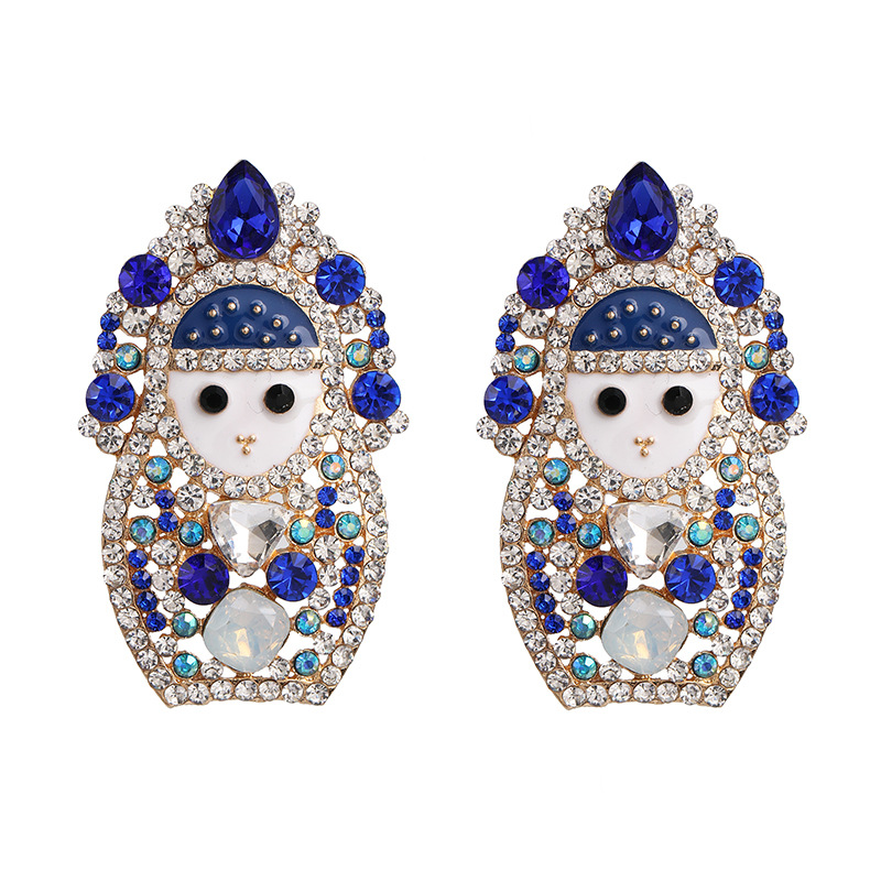 Hot Sale Doll Blue Diamond Stud Earrings Elegant Women's Jewelry Earrings Jewelry display picture 5