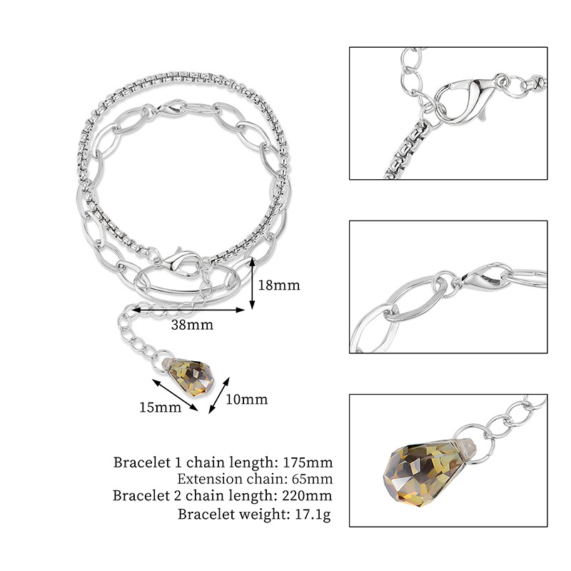 Fashion Double Layer Geometric Rhinestone Alloy Neutral Metal Wind Bracelet display picture 1