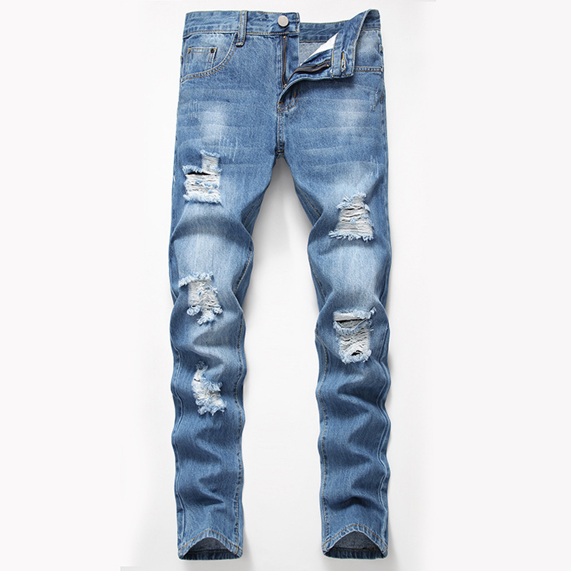 Men's new distressed jeans, fashionable and casual straight leg jeans_voghion.com