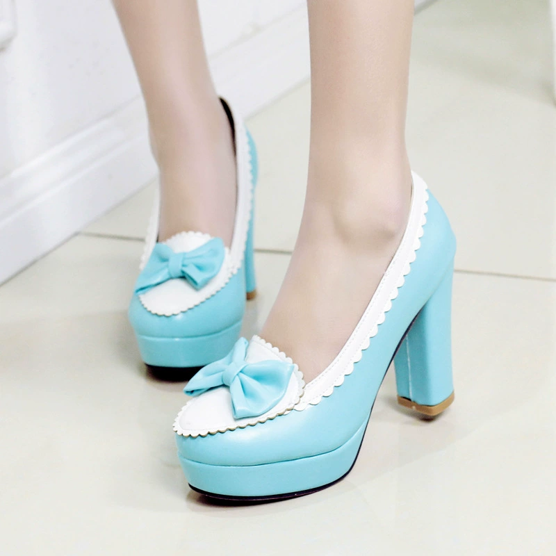 2021 Весна и осень Новая Мода с милым бантом и мелким ртом в Корейском стиле Однослойная обувь на сверхвысоком каблуке обувь большого размера Внешняя торговля