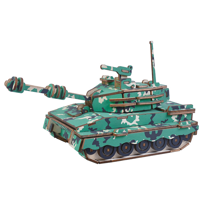 陆军一号激光切割木质制立体仿真拼图3D坦克模型儿童益智拼装玩具