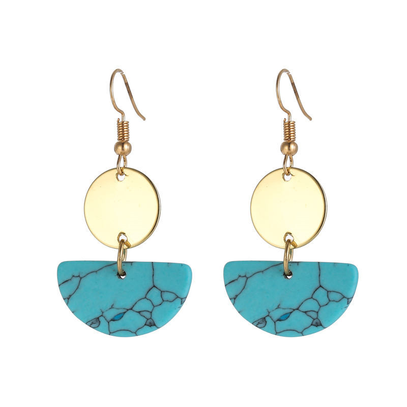 Européen Et Américain Bijoux À La Mode Unique Demi-cercle Trois Couleurs Turquoise Ronde Géométrique Boucles D'oreilles Gouttes Pour Les Oreilles Vente Chaude À  Femmes display picture 3