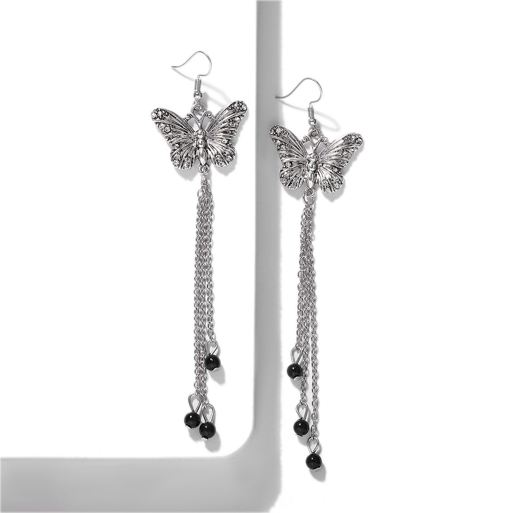 Européen Et Américain Alliage Diamant Papillon Gland Boucles D'oreilles Longue Robe Élégante Accessoires Élégant Et Personnalisé Gouttes Pour Les Oreilles Jiaqi Ornement display picture 4