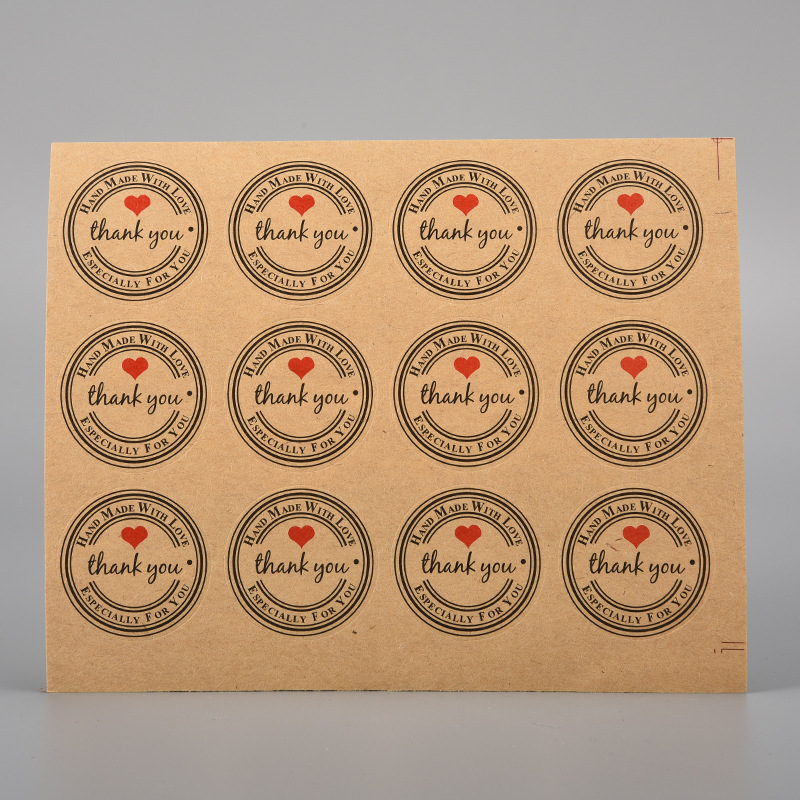 厂家现货复古圆形牛皮纸THANK-YOU封口贴纸烘焙不干胶标签速卖通