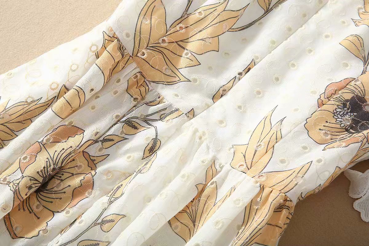 1225-01 花边辫子拼接连衣裙 码数SMLXL面料绣品+