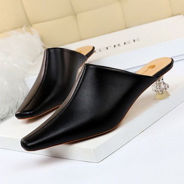 fashionable middle-mouth Baotou slippers crystal transparent heel 