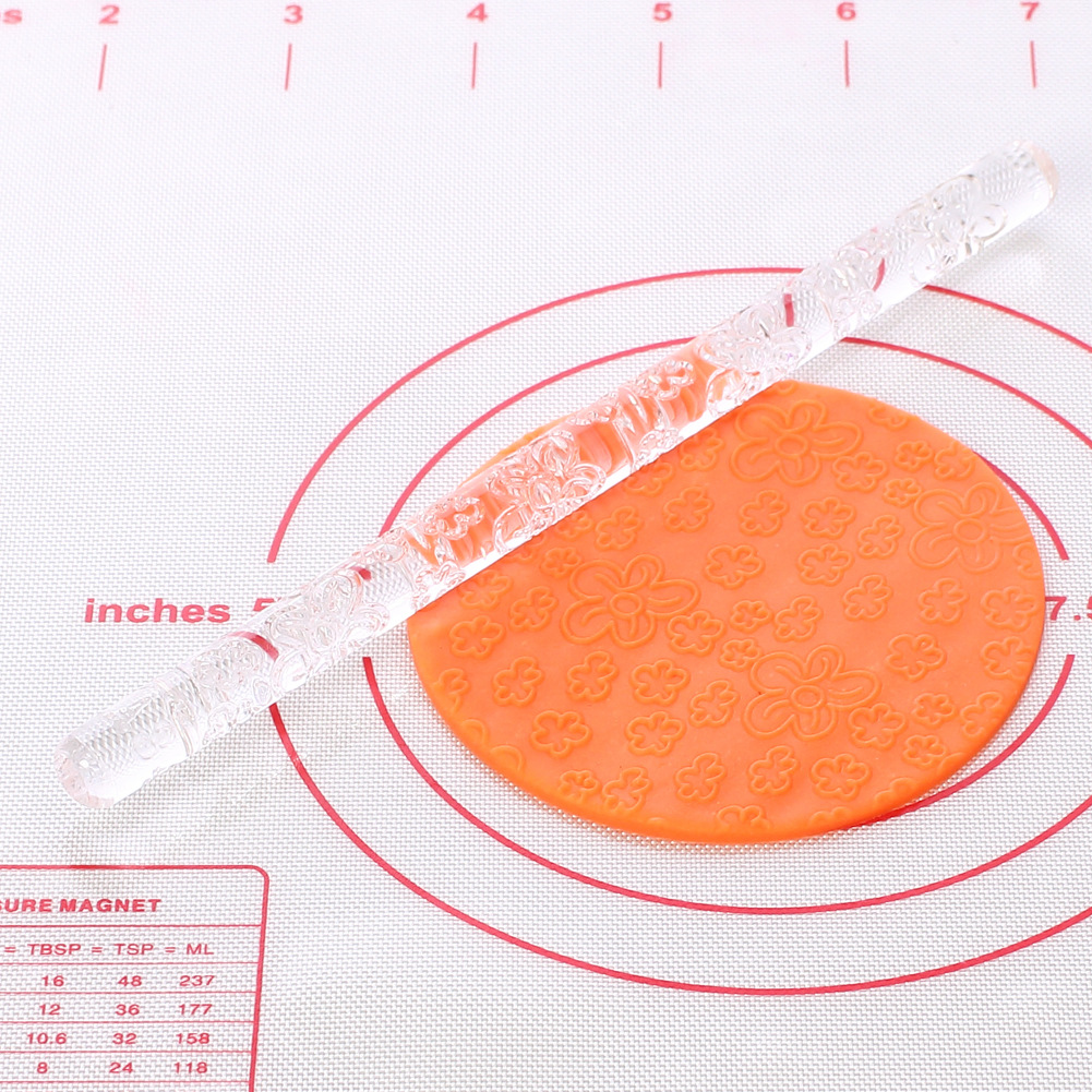 DIY透明不粘亚克力翻糖印花擀面杖亚克力雕花擀面杖压花擀面杖