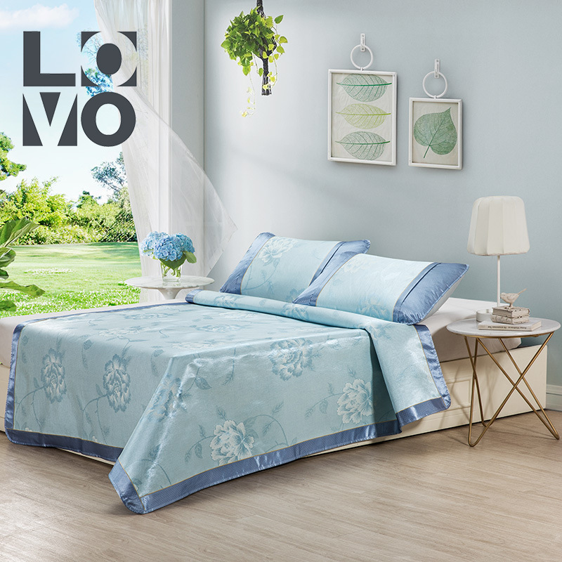 罗莱生活科技股份有限公司出品lovo家纺可折叠夏季冰丝凉席三件套|ru