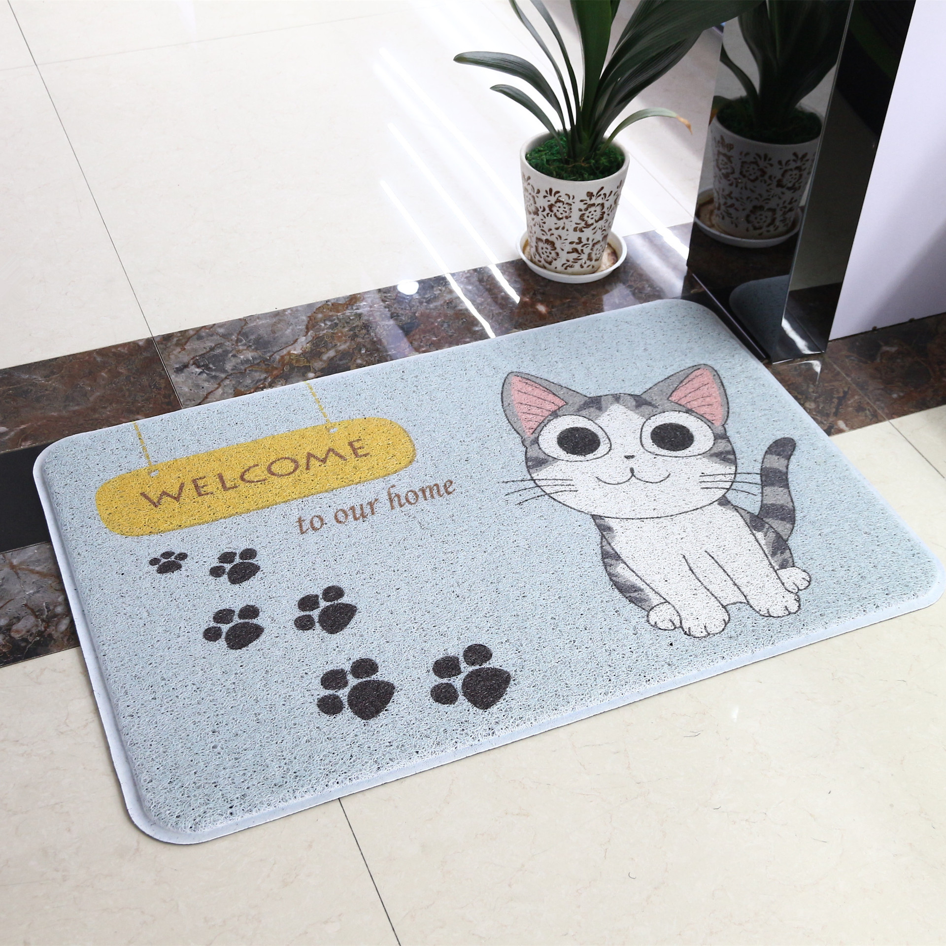 Predpražnik iz risanih PVC žičnih obročev za osnovno odstranjevanje prahu in protizdrsno preprogo se lahko uporablja kot reklamna podloga_voghion.com