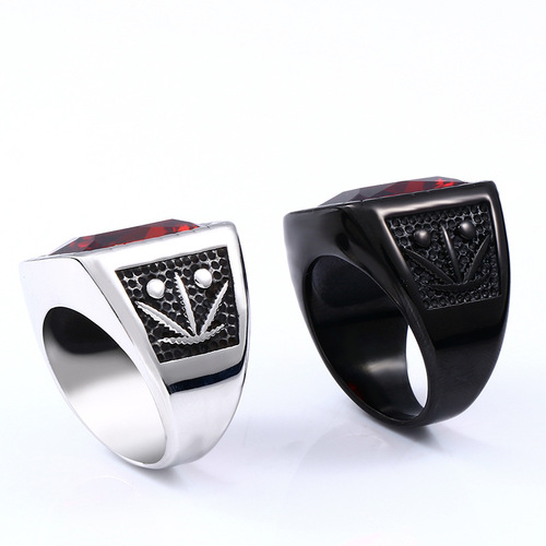 beier men's jewelry wholesale big gem personalized domineering ring titanium steel leaf shape foreign trade source