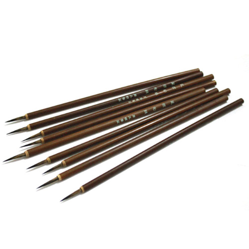 Small seal script calligraphy brush with small characters, thin gold body seal carving Chinese painting brush for outlining lines, wolf hair small regular script brush. 