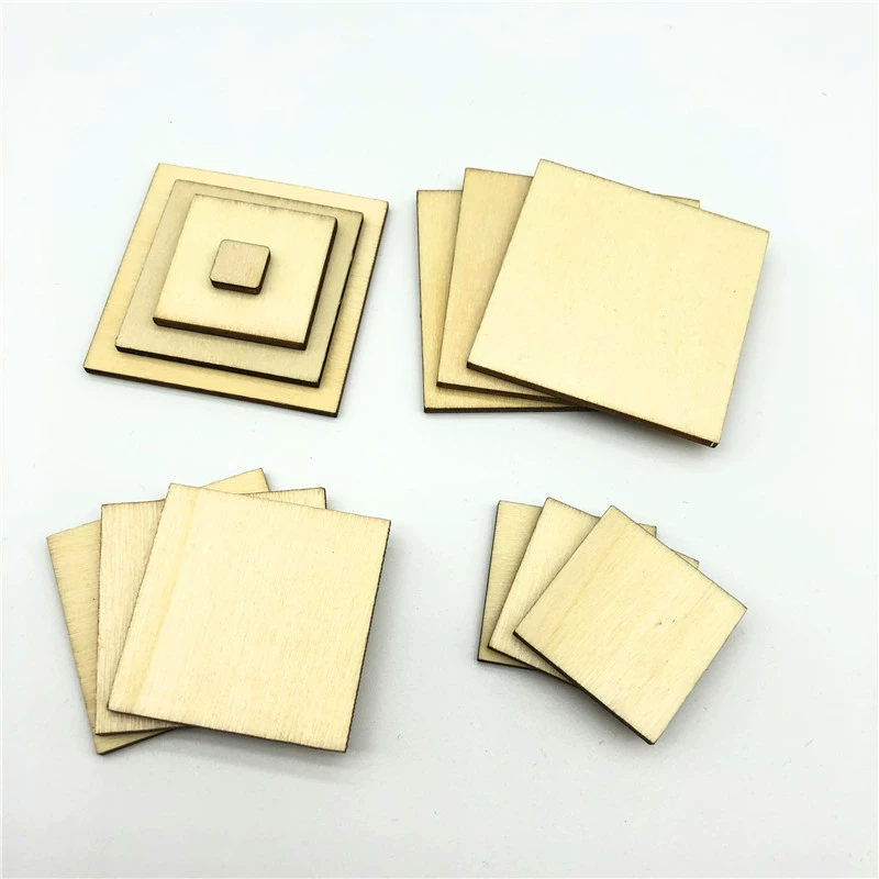 Лазерная резка квадратная деревянная стружка деревянная геометрическая фигура деревянная доска ручной работы деревянный эмбрион Индивидуальные различные формы