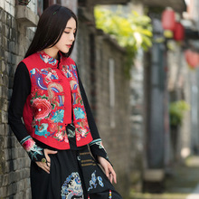 秋新款民族风女装盘口重工刺绣棉麻马甲短款女式外套马夹背心小衫