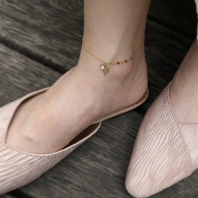 temperament collocation U.S.A 14K Cover with gold leaf natural Pearl Small leaves fade Anklet