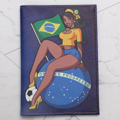 Brazilian Football Character Basketball Imitation Leather Passport Holder PU Printed Passport Cover Travel Document Storage Bag Protective Cover