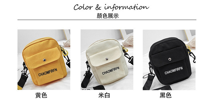 255g Weight Polyester Lining Material Zipper Closure Type Single Shoulder Strap Strap Type Phone Wallet Bags Type Casual, Sports Occasion Canvas Material Letter Pattern All Seasons Season Unisex Gender Vintage Style Style Square Shape White, Yellow, Black Color Small Size New Trendy Fashion Retro Shoulder Bag 26