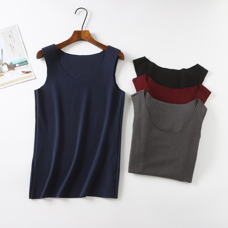 冬季新款双层德绒背心韩版修身无痕打底男士背心纯色保暖贴身上衣