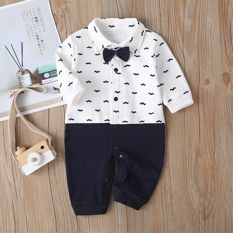 New Baby Long-sleeved One-piece Spring And Autumn Bow Tie Gentleman Male Baby Romper display picture 20