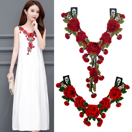 Zhenmei Embroidery Clothing Accessories Embroidery Lace Cloth Denim Patch Flower Clothes Patches New Style Collar Flower Trend