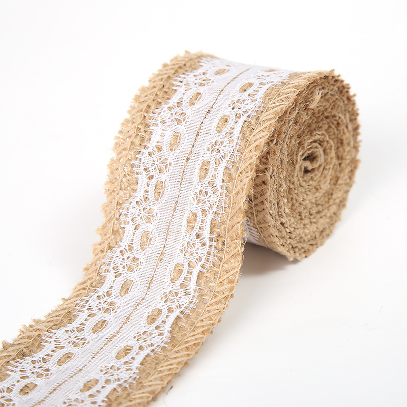 Rollo de lino de encaje DIY hecho a mano boda Navidad artesanía rollo de lino de encaje de lino cuerda de cáñamo