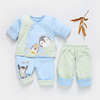 婴儿春装男女宝宝薄棉衣套装0-1岁新生儿衣服纯棉平腰三件套夹棉|ms