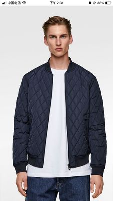 外贸ZA2019秋冬薄款棉衣男立领棉夹克菱格纹青年外套欧美潮流男装|ms