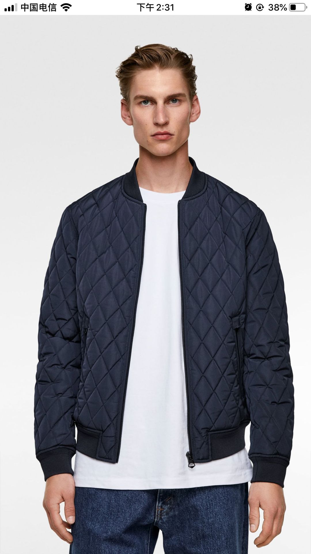 外贸ZA2019秋冬薄款棉衣男立领棉夹克菱格纹青年外套欧美潮流男装|ms
