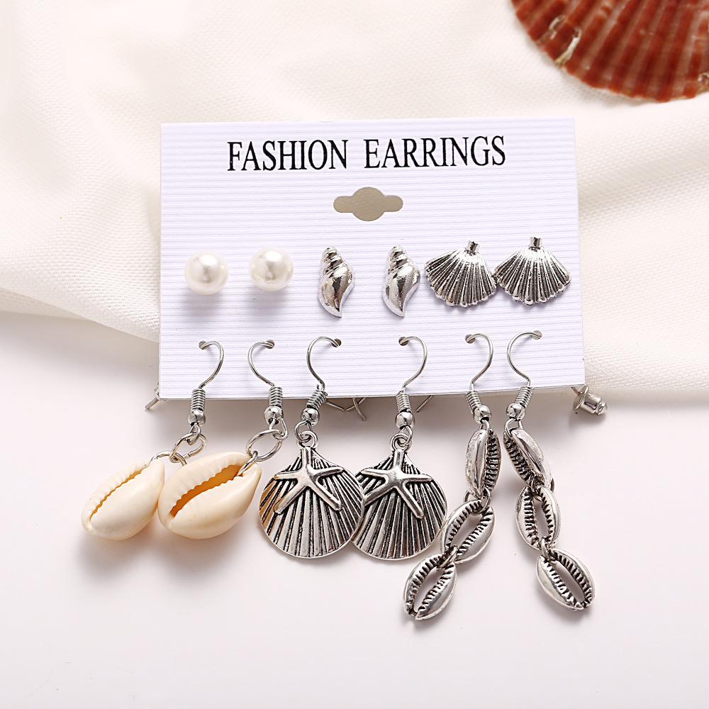 New Creative Retro Golden Silver Shell Scallop Earring Set Wholesale Nihaojewelry display picture 11