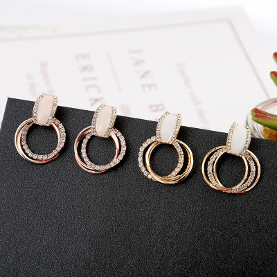 日韩版新款简约几何大圈环镶钻耳环 个性气质短款耳坠耳饰女批发