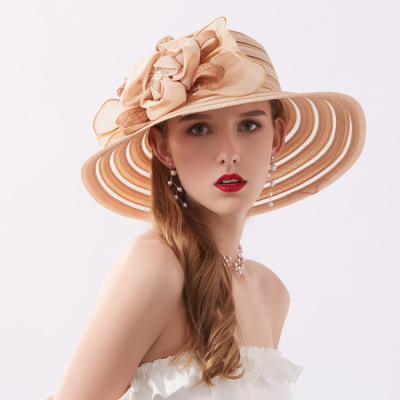  European and American fashion big eaves female flower bud silk hat sun-shade net cap folding beach hat summer party fedoras outdoor sun hat