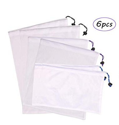 布奇推荐50D涤纶弯纹网束口袋黑2+紫2+蓝2组合装，蔬菜水果网袋