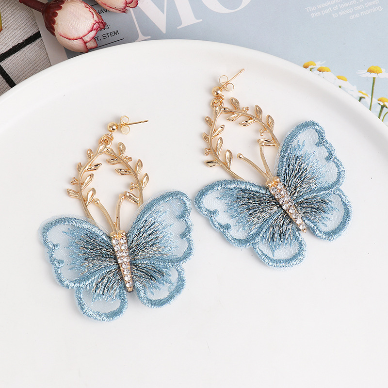 Fashion Pop Chiffon Lace Butterfly Diamond Earrings display picture 1