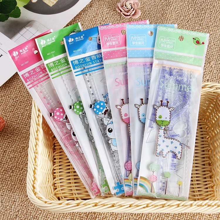 Фабрика прямой творческий мультфильм Учащиеся начальной школы прозрачный набор линейок Обучающие канцелярские принадлежности линейка костюм оптом детские подарки