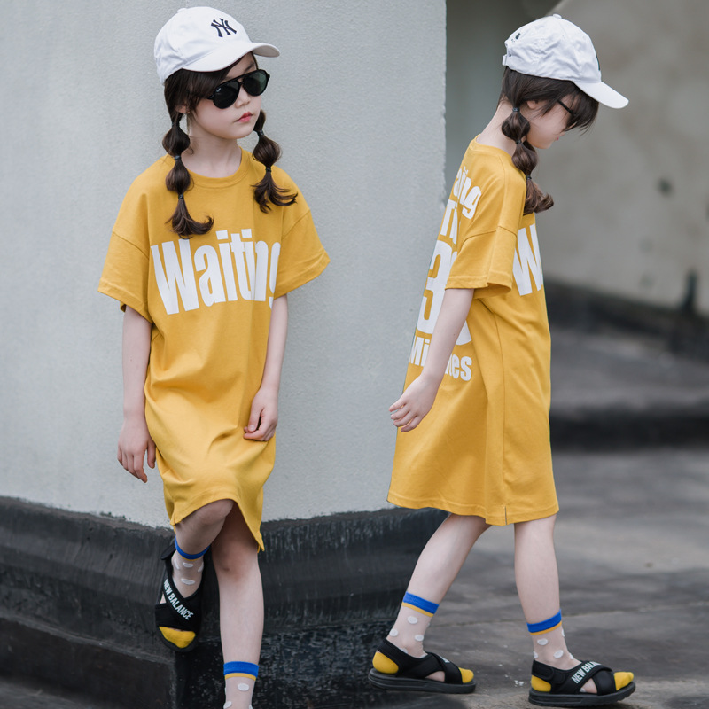 Ropa para niños de moda 2023 verano coreano niñas vestido suelto de algodón madre e hija padre-niño vestido largo medio y grande vestido casual de los niños grandes