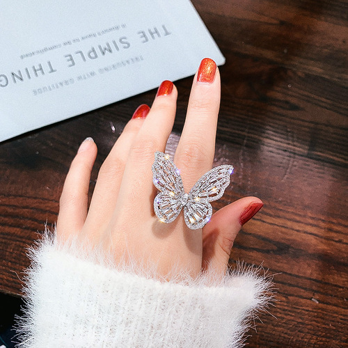 Luxurious super fairy zircon butterfly open index finger ring ins trend Korean Dongdaemun Internet celebrity cold style ring for women