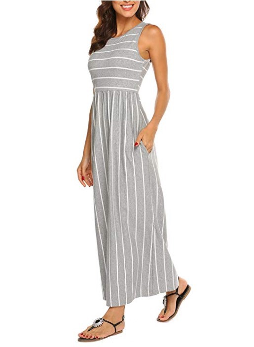 Women's A-line Skirt Fashion Streetwear Round Neck Printing Sleeveless Stripe Maxi Long Dress Daily display picture 5