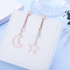 Earrings stainless steel, golden long asymmetrical zirconium, pink gold